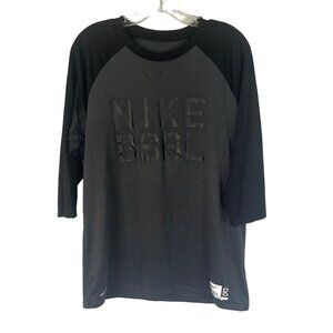 Nike Baseball Tshirt Mens Large Black Gray 3/4 Sleeves Activewear Casual